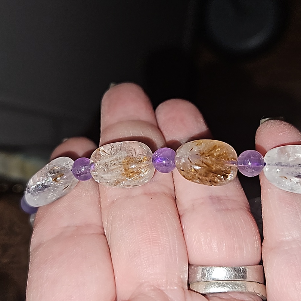 Amethyst and rutilated quartz bracelet
